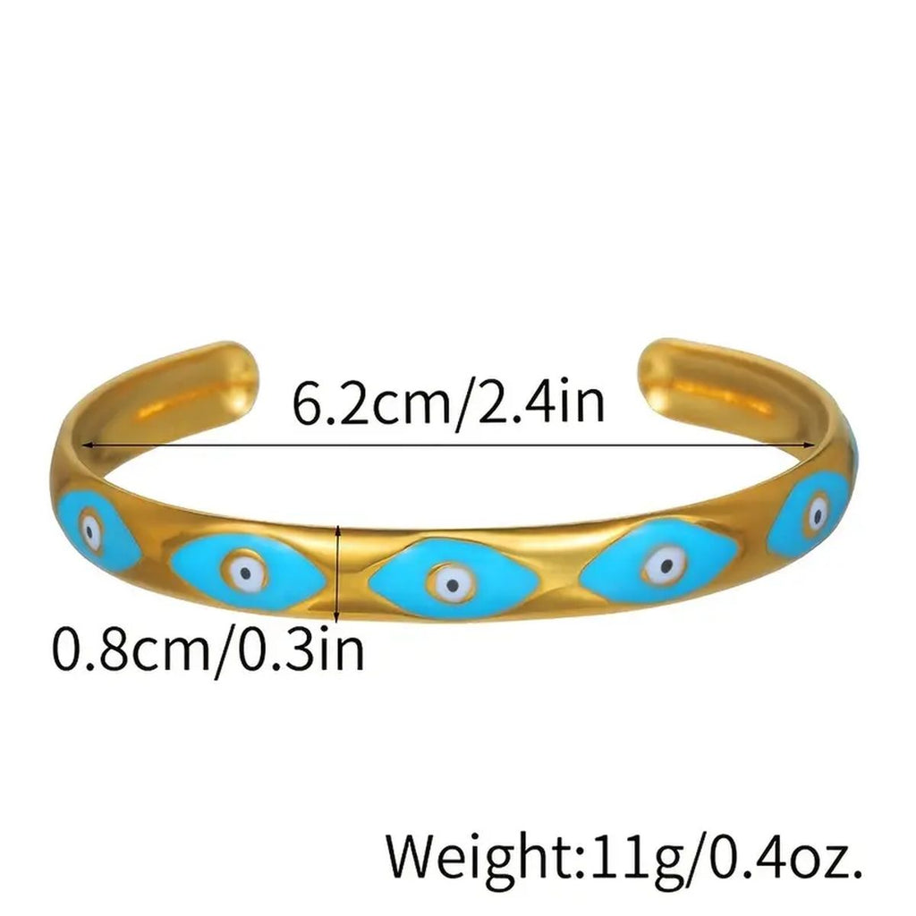 Evil Eye Blue 18K Gold Enamel Anti Tarnish Cuff Bracelet Women Bulk
