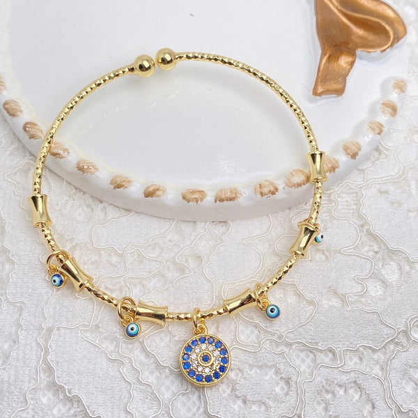 Evil Eye Blue 18K Gold CZ Enamel Anti Tarnish Charm Kada Bracelet Bulk Secondary image