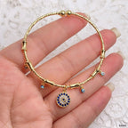 Evil Eye Blue 18K Gold CZ Enamel Anti Tarnish Charm Kada Bracelet Bulk