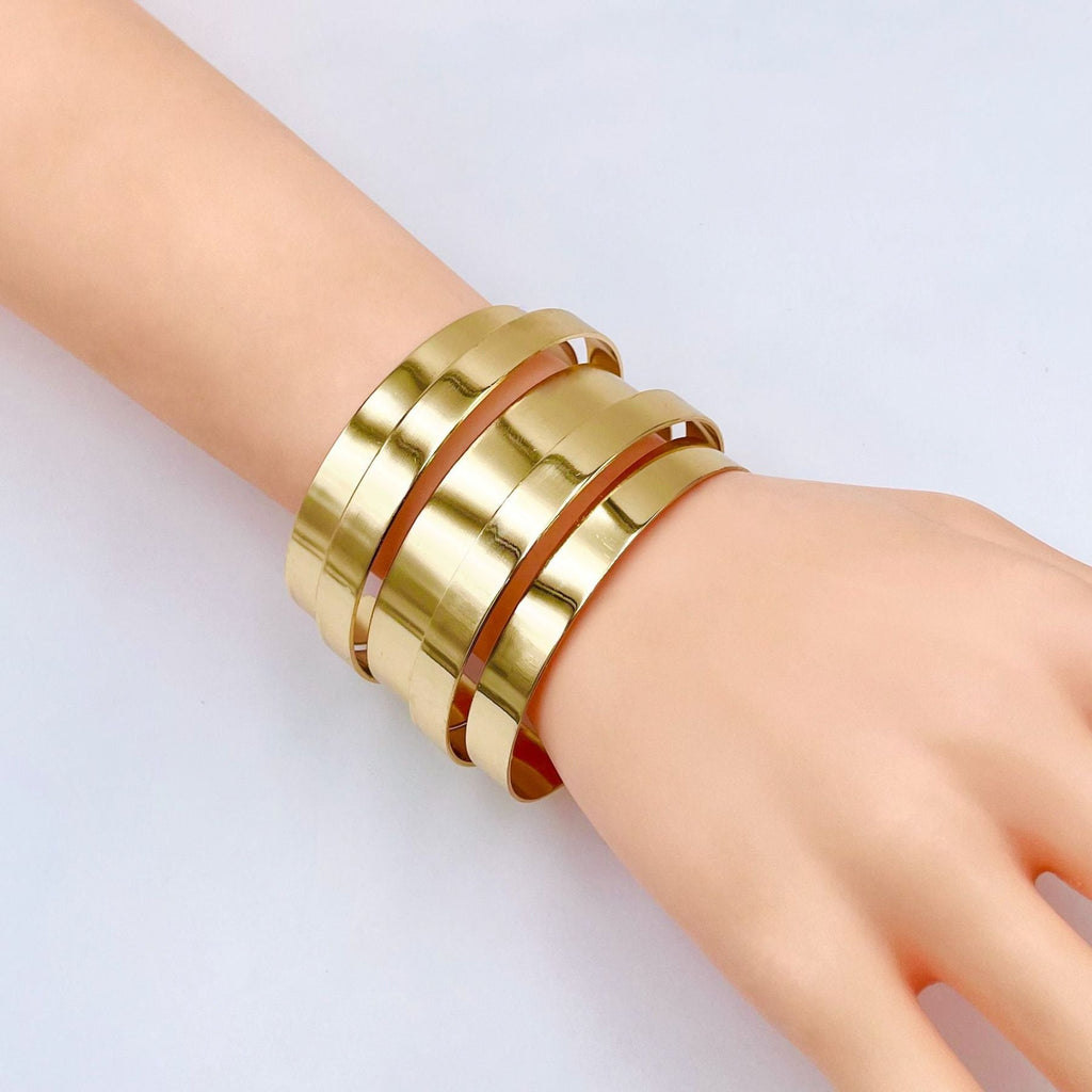 Wide Stripe 18K Gold Anti Tarnish Cuff Bracelet For Women Bulk
