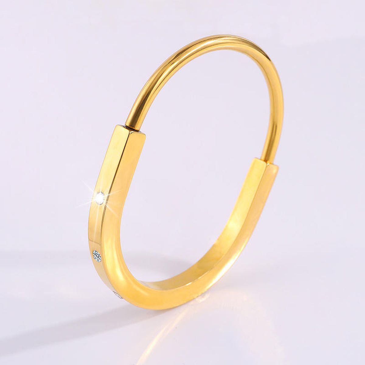 Lock CZ 18K Gold Stainless Steel Anti Tarnish Cuff Kada Bracelet Bulk Main image