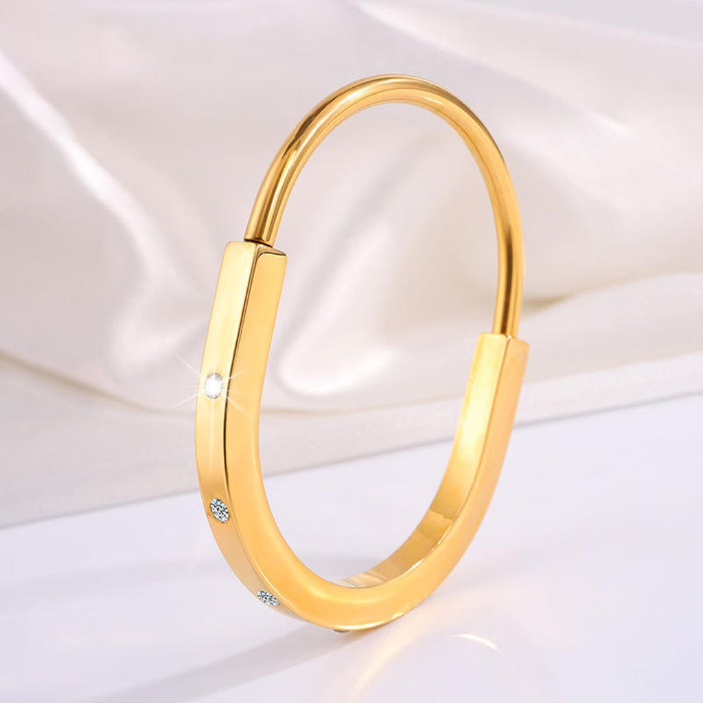 Lock CZ 18K Gold Stainless Steel Anti Tarnish Cuff Kada Bracelet Bulk