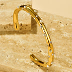 Dented 18K Gold Pearl Cubic Zirconia Anti Tarnish Cuff Bracelet Bulk