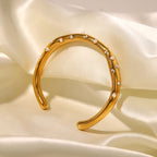 Dented 18K Gold Pearl Cubic Zirconia Anti Tarnish Cuff Bracelet Bulk