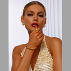 Dented 18K Gold Pearl Cubic Zirconia Anti Tarnish Cuff Bracelet Bulk