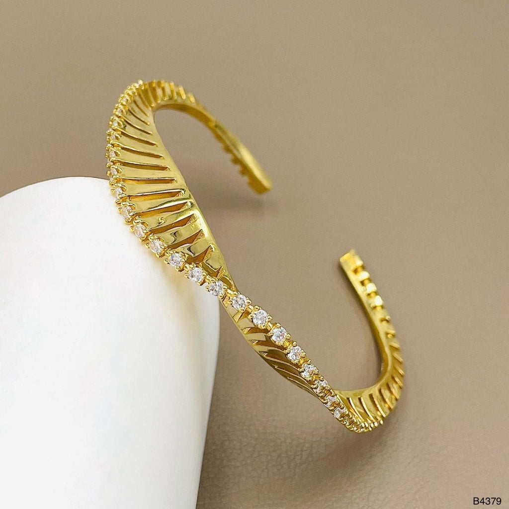 Wave Filigree CZ 18K Gold Anti Tarnish Cuff Bracelet Bulk
