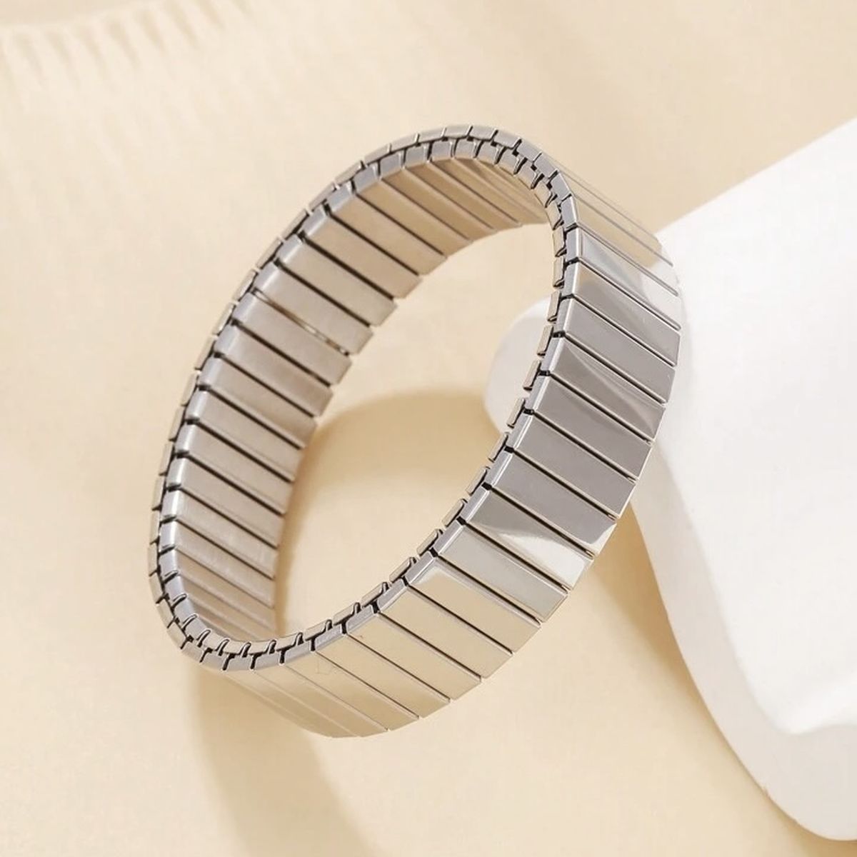 Silver Stainless Steel Anti Tarnish Stretchable Elastic Bracelet Bulk