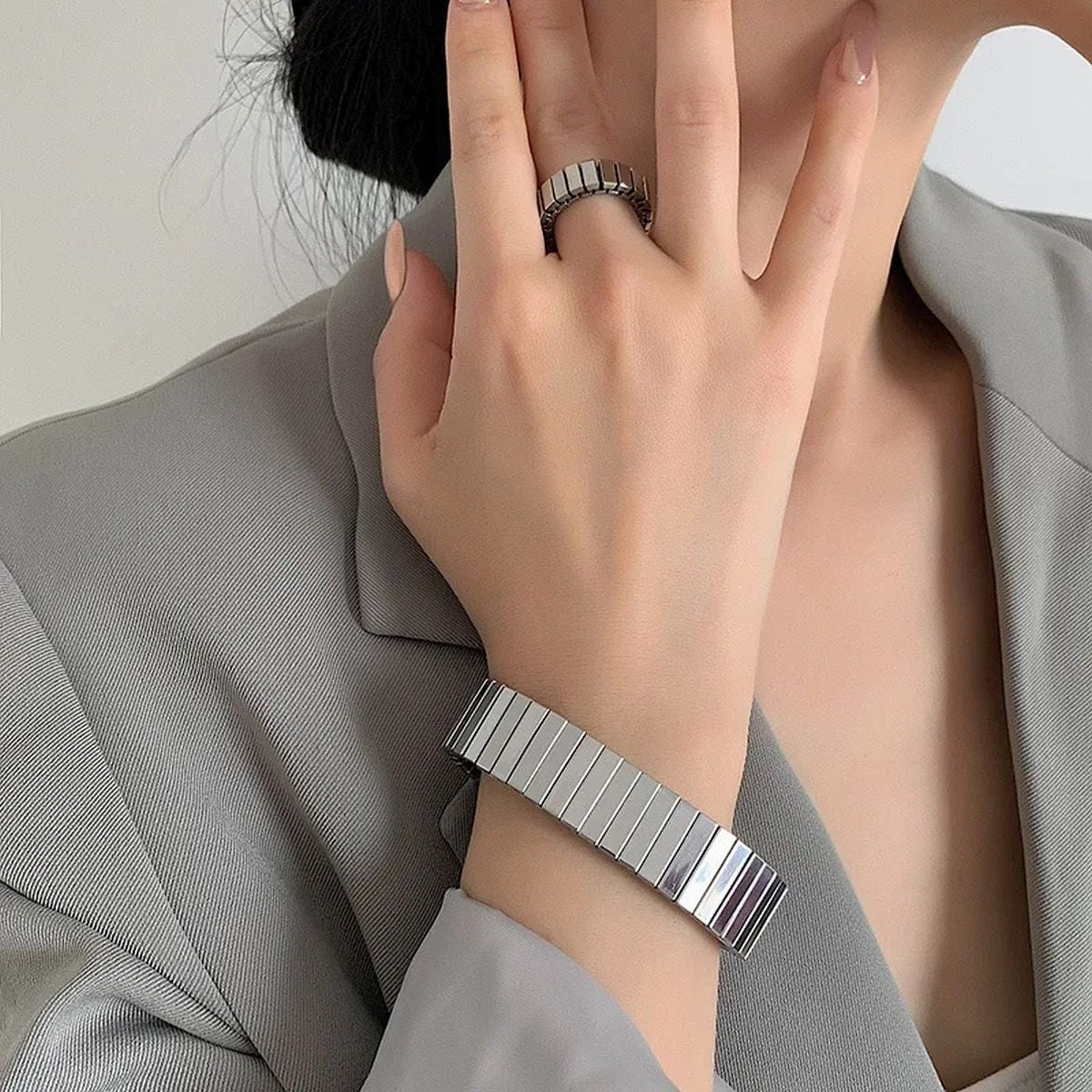 Silver Stainless Steel Anti Tarnish Stretchable Elastic Bracelet Bulk