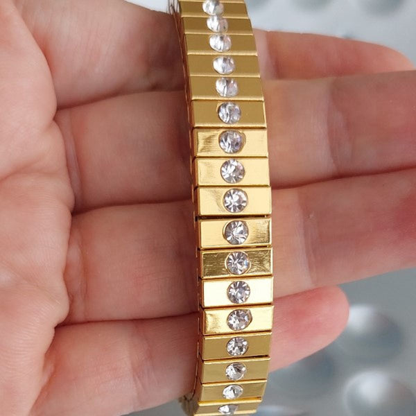 Surface Cubic Zirconia 18K Gold Stainless Steel Anti Tarnish Stretchable Elastic Bracelet For Women Secondary image