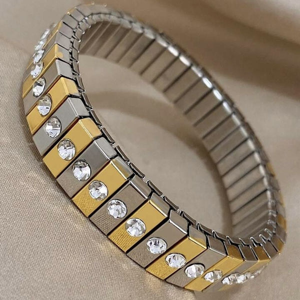 Two Tone Multi 18K Gold Silver Cubic Zirconia Anti Tarnish Flexible Stackable Bracelet For Women Main image