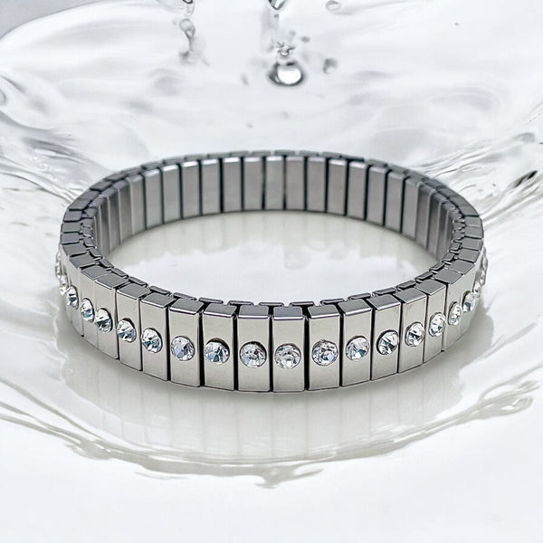 Two Tone Multi 18K Gold Silver Cubic Zirconia Anti Tarnish Flexible Stackable Bracelet For Women Secondary image