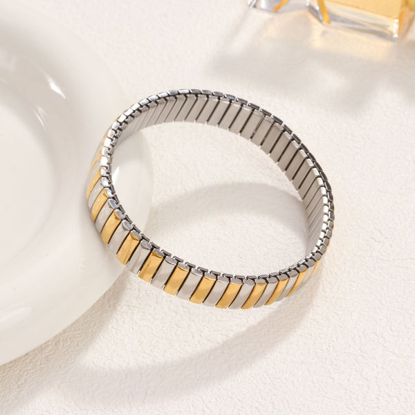 Two Tone Stainless Steel 18K Gold Silver Anti Tarnish Stackable Bracelet For Women Main image