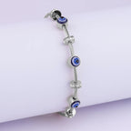 Evil Eye Blue Silver CZ Enamel Stainless Steel Bracelet Bulk
