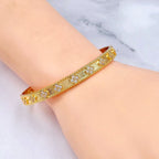 Clover Flower 18K Gold Cubic Zirconia Anti Tarnish Kada Bracelet Bulk