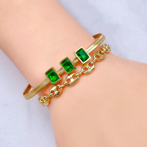Baguette Solitaire 18K Gold Cubic Zirconia Anti Tarnish Snake Layer Chain Bracelet For Women Main image