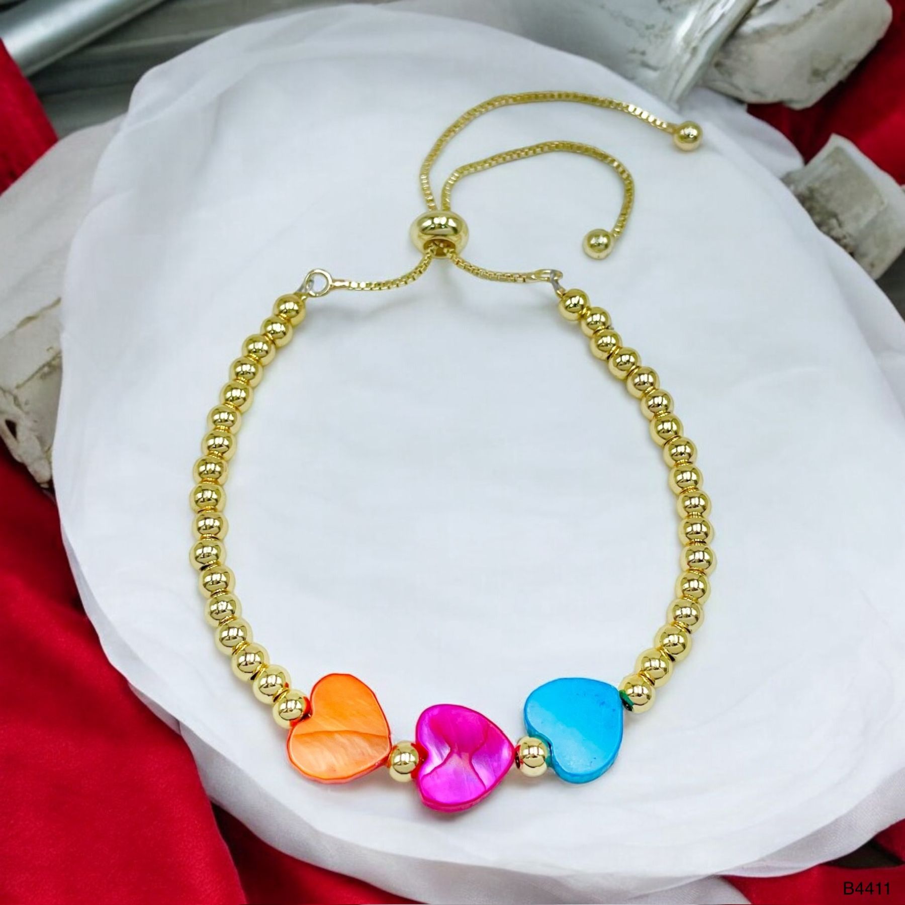 Heart Orange Purple Blue 18K Gold Beads Anti Tarnish Charm Adjustable Slider Bracelet For Women Main image