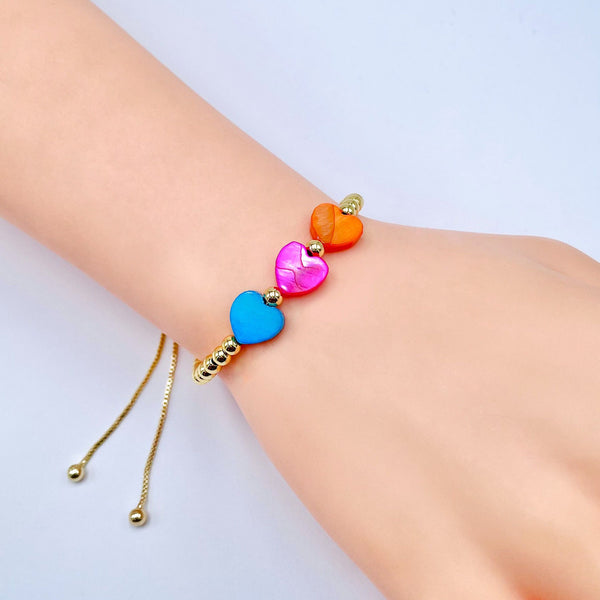 Heart Orange Purple Blue 18K Gold Beads Anti Tarnish Charm Adjustable Slider Bracelet For Women Secondary image