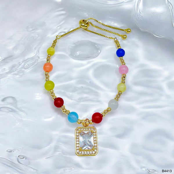 Solitaire Rainbow Multi 18K Gold Cubic Zirconia Anti Tarnish Charm Adjustable Slider Bracelet For Women Main image