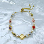 Heart Rainbow Multi Gold Pearl Anti Tarnish Charm Slider Bracelet Bulk