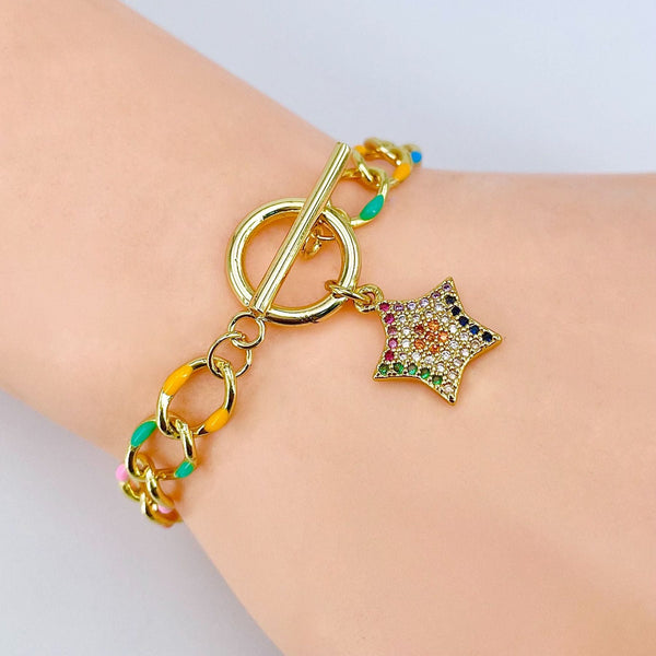 Star Rainbow Multi 18K Gold Silver Cubic Zirconia Crystal Anti Tarnish Charm Link Bracelet For Women Secondary image