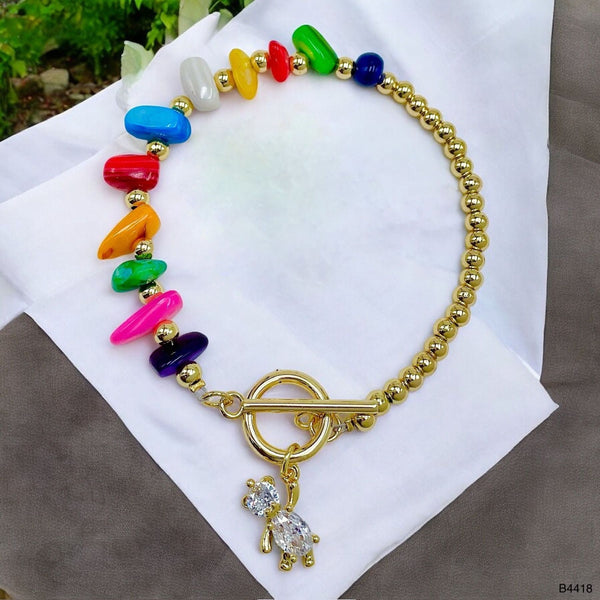 Teddy Bear Rainbow Multi 18K Gold Cubic Zirconia Beads Anti Tarnish Charm Link Bracelet For Women Main image