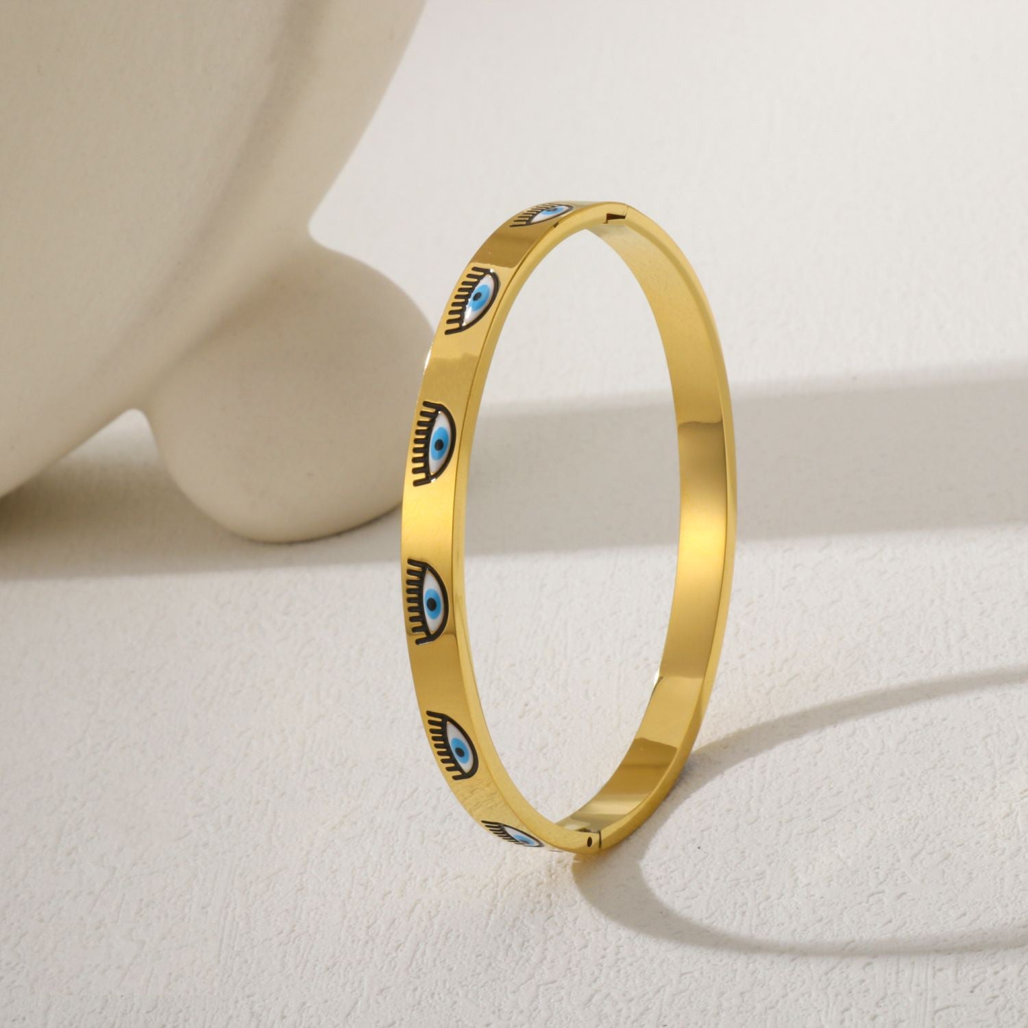 Evil Eye Black 18K Gold Enamel Stainless Steel Kada Bracelet Bulk Main image