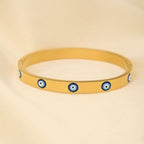 Evil Eye Blue Gold Enamel Stainless Steel Openable Kada Bracelet Bulk