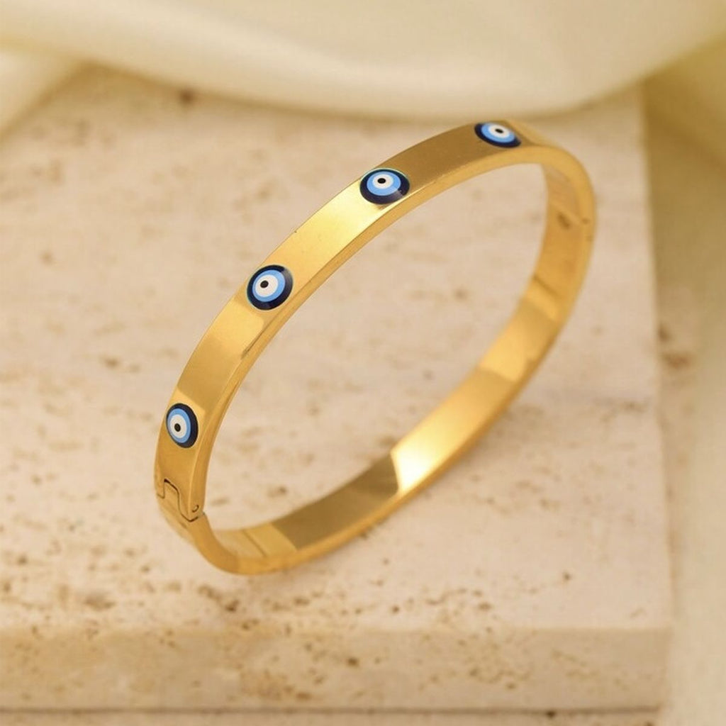 Evil Eye Blue Gold Enamel Stainless Steel Openable Kada Bracelet Bulk
