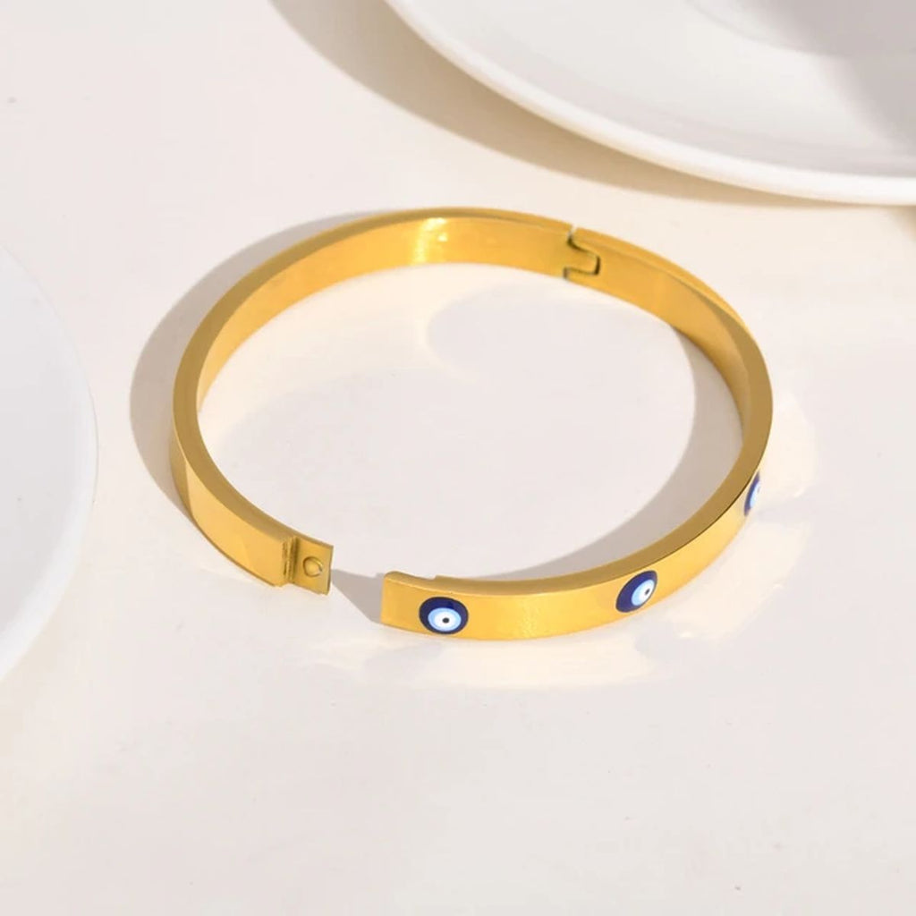 Evil Eye Blue Gold Enamel Stainless Steel Openable Kada Bracelet Bulk