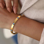 Evil Eye Blue Gold Enamel Stainless Steel Openable Kada Bracelet Bulk