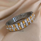 Two Tone CZ 18K Gold Silver Stretchable Elastic Bracelet Bulk
