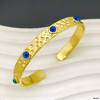 Evil Eye Dented Blue 18K Gold Anti Tarnish Cuff Bracelet Women Bulk