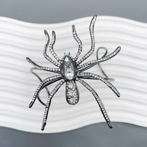 Big Spider Silver Black CZ Crystal Anti Tarnish Cuff Bracelet Bulk Main image