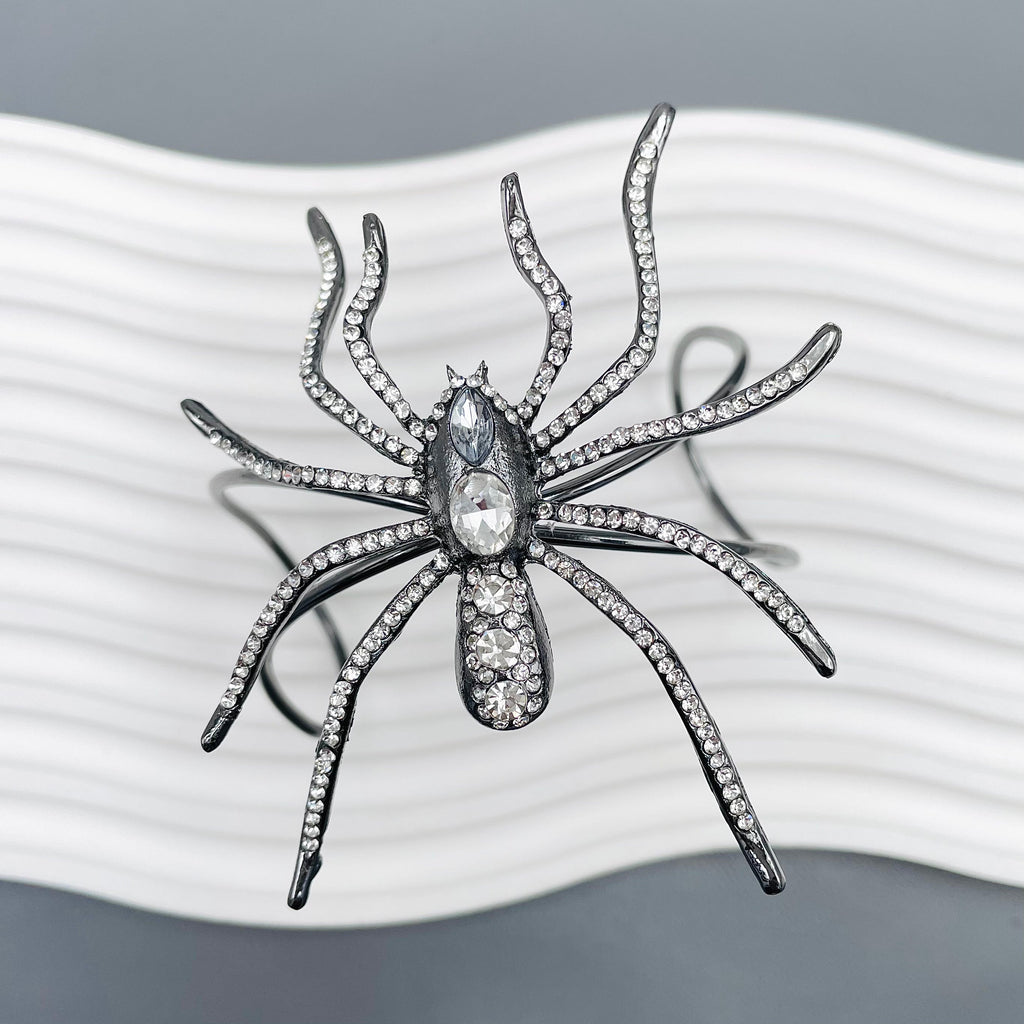 Big Spider Silver Black CZ Crystal Anti Tarnish Cuff Bracelet Bulk