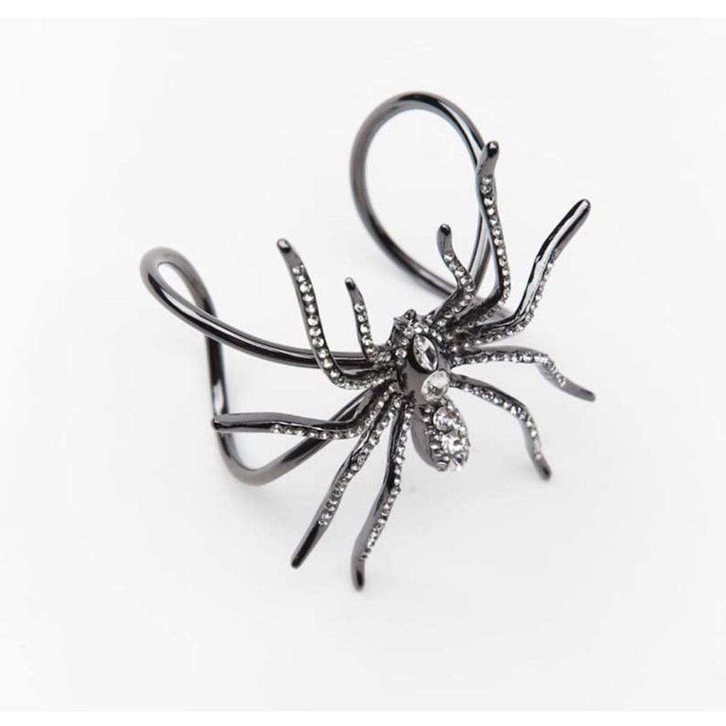 Big Spider Silver Black CZ Crystal Anti Tarnish Cuff Bracelet Bulk