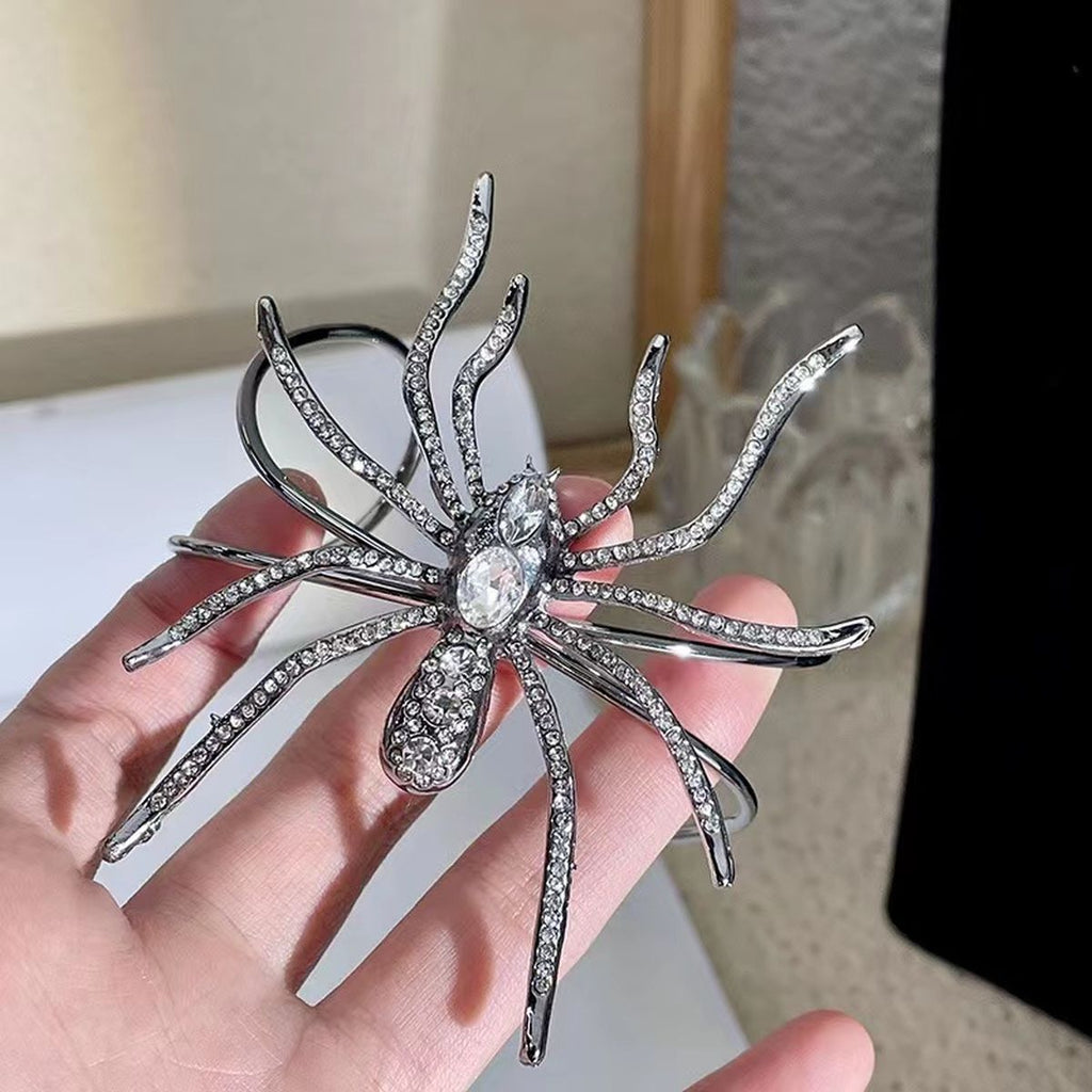 Big Spider Silver Black CZ Crystal Anti Tarnish Cuff Bracelet Bulk