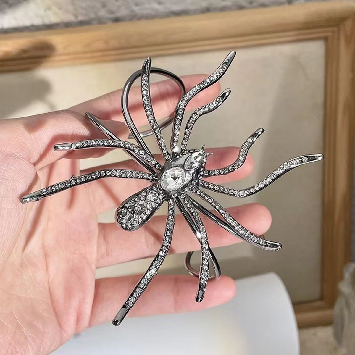 Big Spider Silver Black CZ Crystal Anti Tarnish Cuff Bracelet Bulk