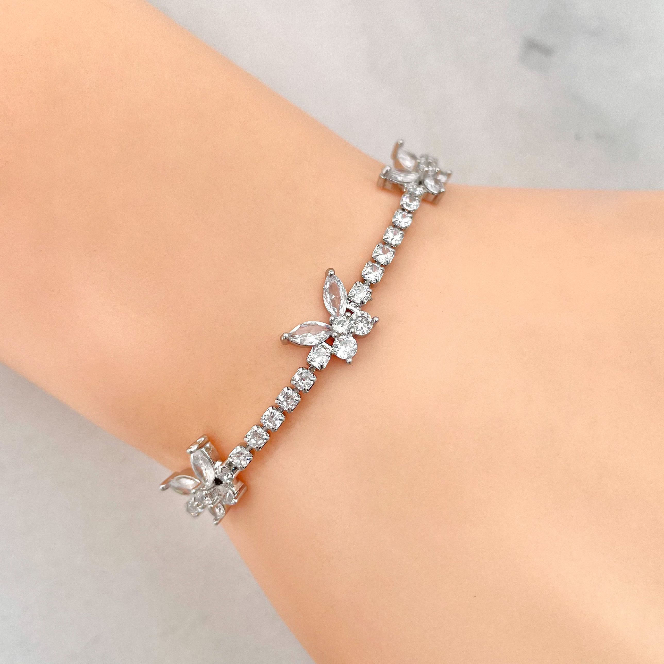 Butterfly Solitaire CZ Silver Anti Tarnish Tennis Bracelet Bulk