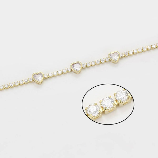 Heart Solitaire CZ 18K Gold Anti Tarnish Tennis Bracelet Bulk Secondary image