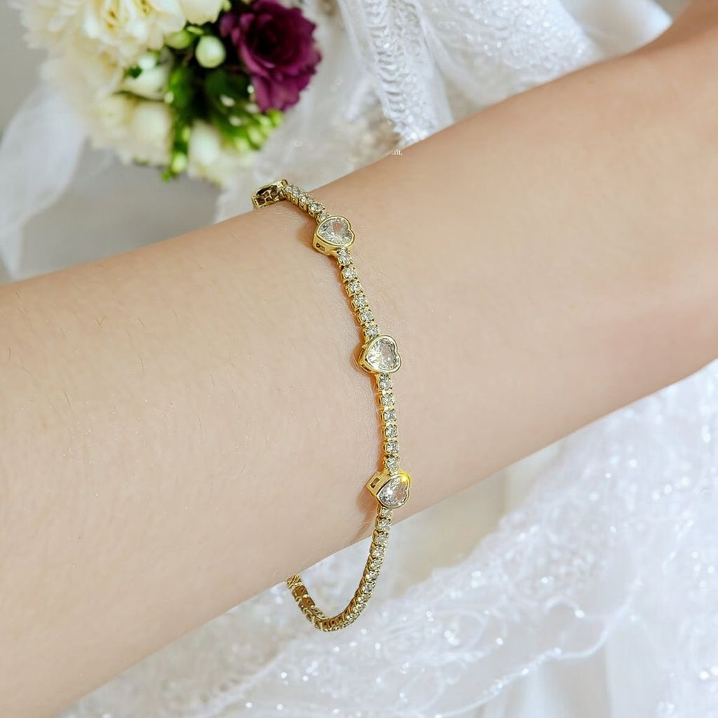 Heart Solitaire CZ 18K Gold Anti Tarnish Tennis Bracelet Bulk