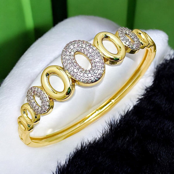 Oval Surface Two Tone CZ Gold Silver Anti Tarnish Kada Bracelet Bulk Main image