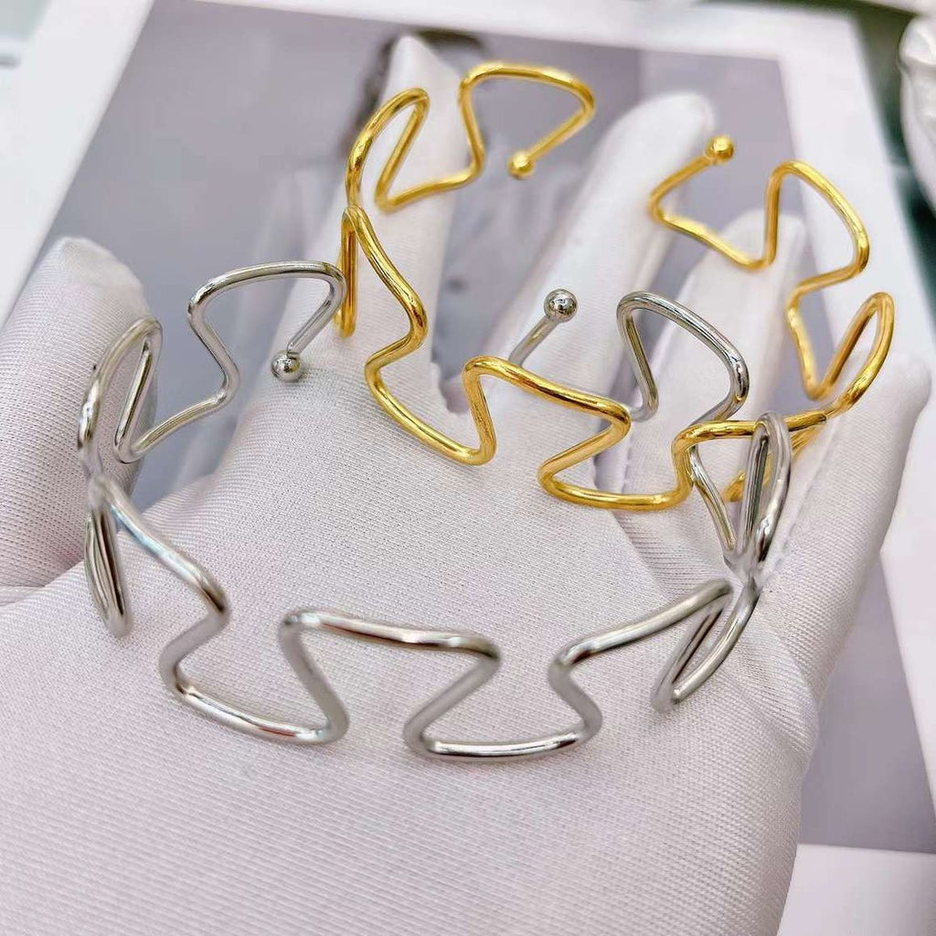 Zig Zag Silver Anti Tarnish Stainless Steel Cuff Bracelet Women Bulk
