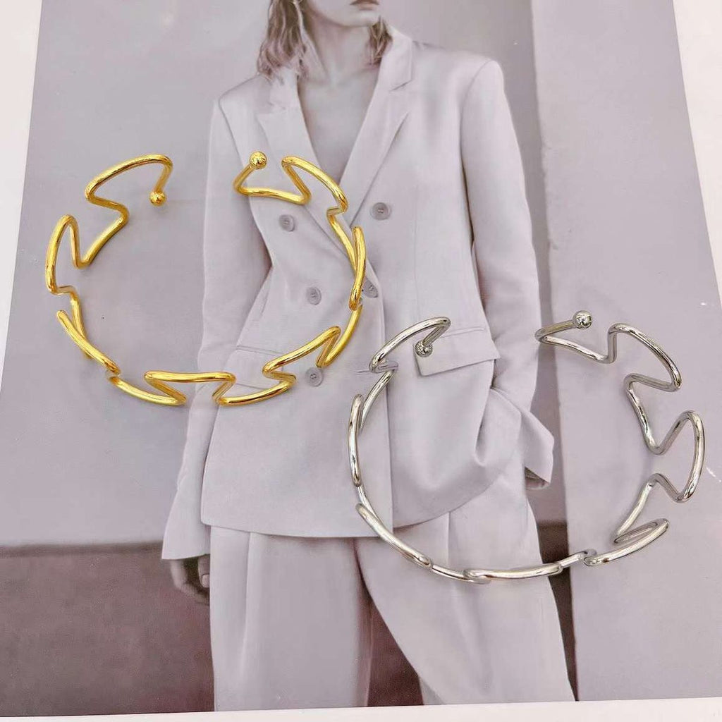 Zig Zag Silver Anti Tarnish Stainless Steel Cuff Bracelet Women Bulk