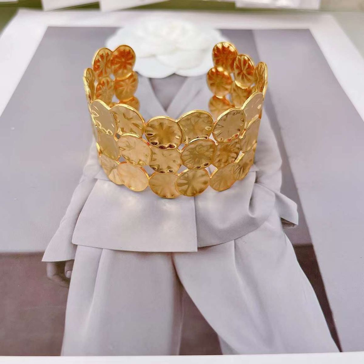 Triple Layer Flower 18K Gold Anti Tarnish Stainless Steel Cuff Bracelet For Women Main image