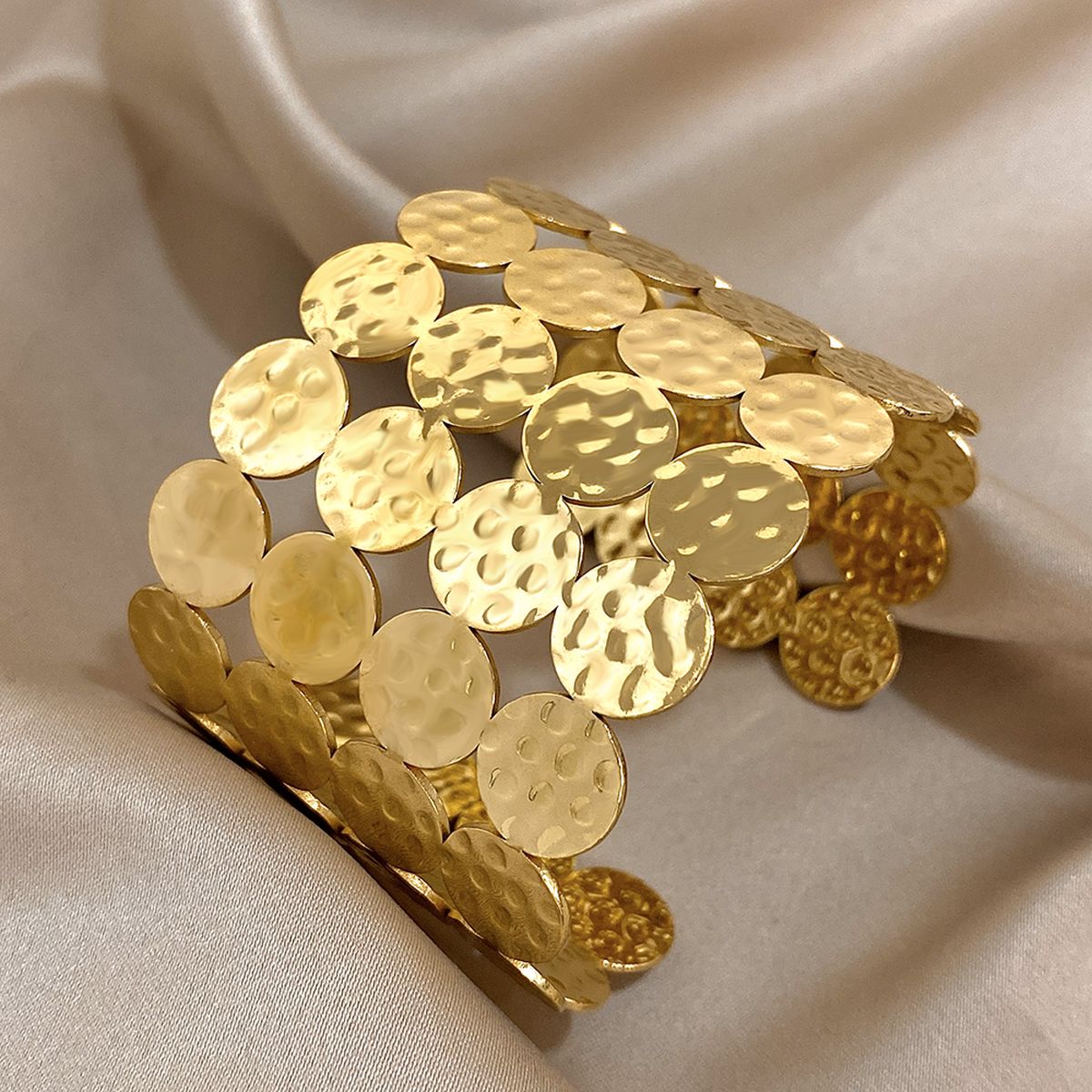 Dented Circle Layer Four 18K Gold Anti Tarnish Stainless Steel Cuff Bracelet For Women Main image