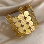 Dented Circle Layer Four 18K Gold Anti Tarnish Stainless Steel Cuff Bracelet For Women