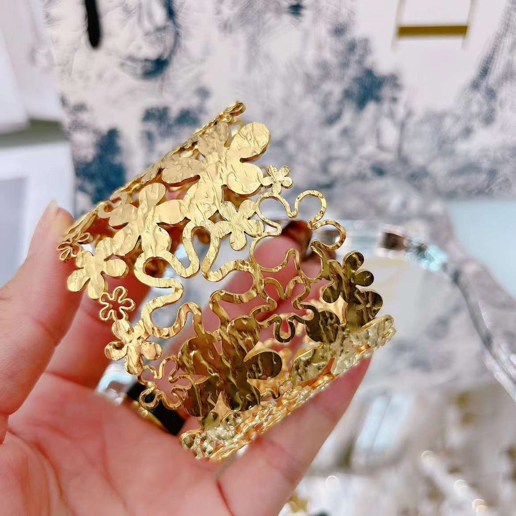 Filigree Flower Gold Anti Tarnish Stainless Steel Cuff Bracelet Bulk
