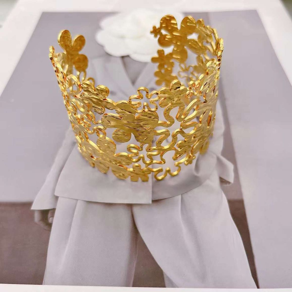 Filigree Flower Gold Anti Tarnish Stainless Steel Cuff Bracelet Bulk Main image