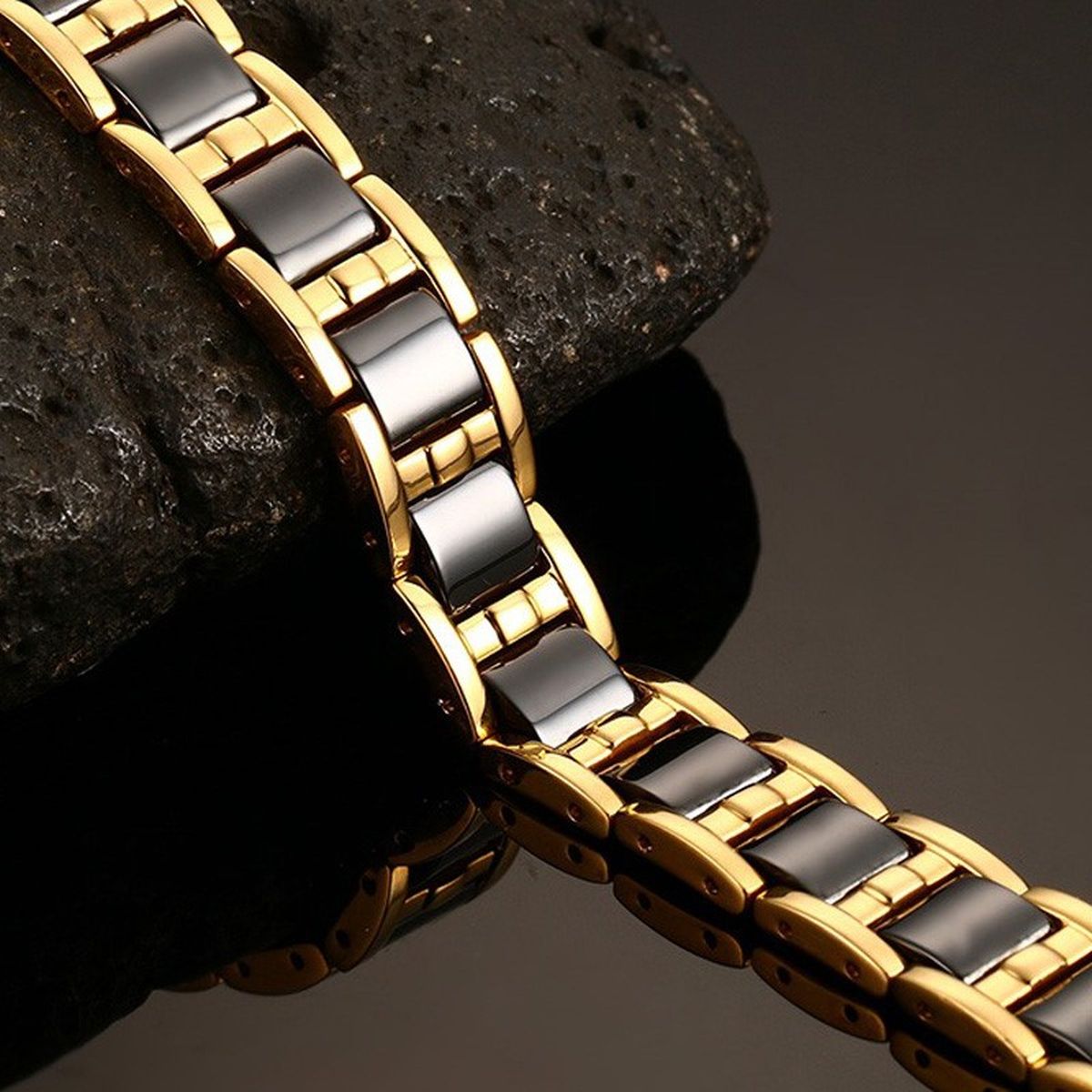 Magnet Black 18K Gold Tungsten Ceramic Anti Tarnish Bracelet Men Bulk