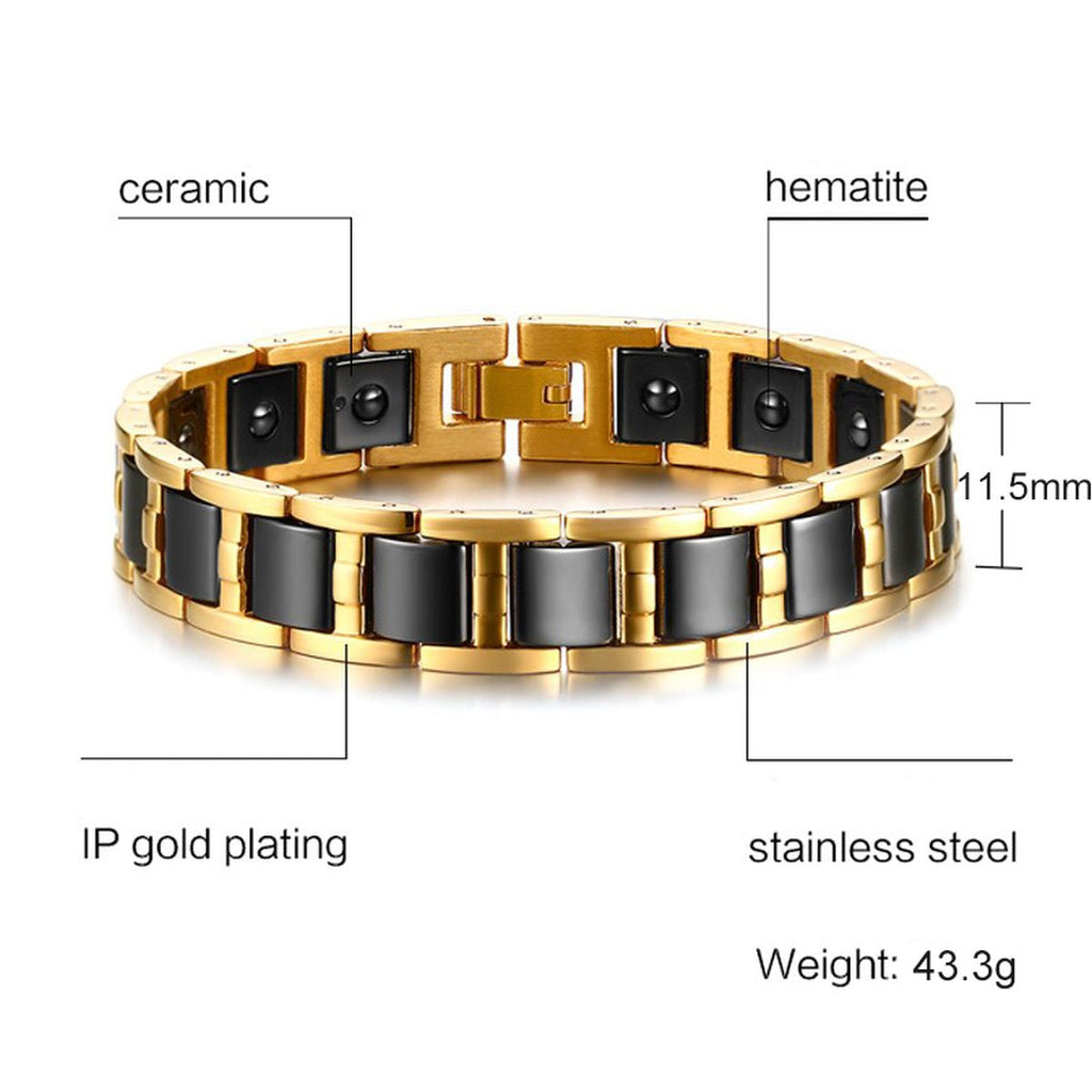 Magnet Black 18K Gold Tungsten Ceramic Anti Tarnish Bracelet Men Bulk